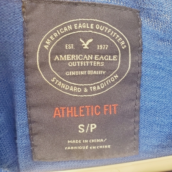 American Eagle Men's long sleeve V Neck Blue 100% cotton sweater size S - Picture 3 of 8